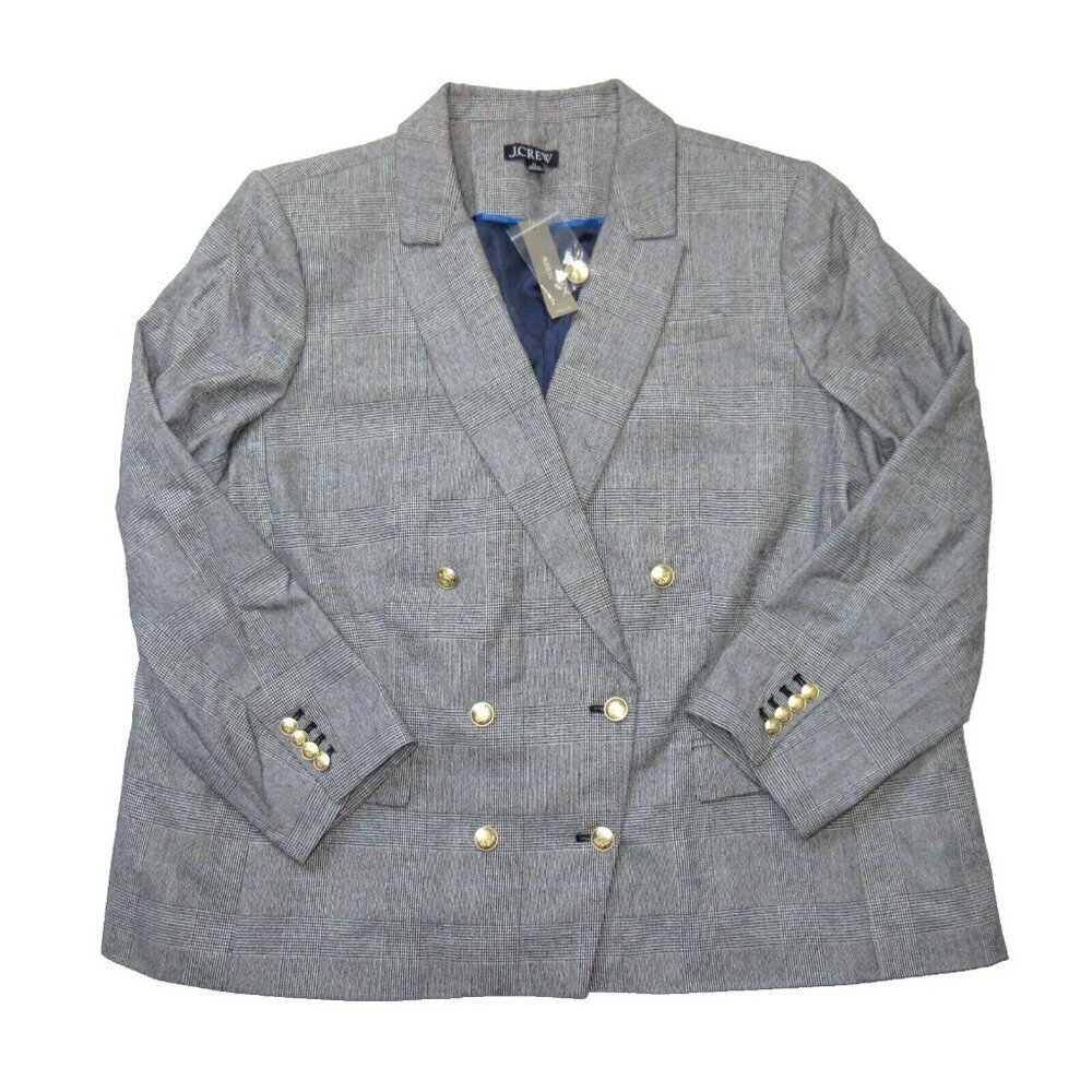 NWT J.Crew Brynn Blazer in Prince Of Wales Blue Plaid English Wool Blend 18